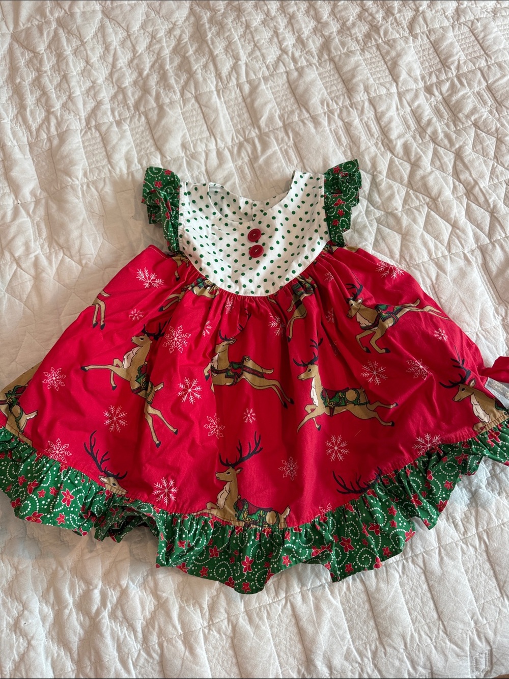 Eleanor Rose Red and Green Reindeer Holiday Dress